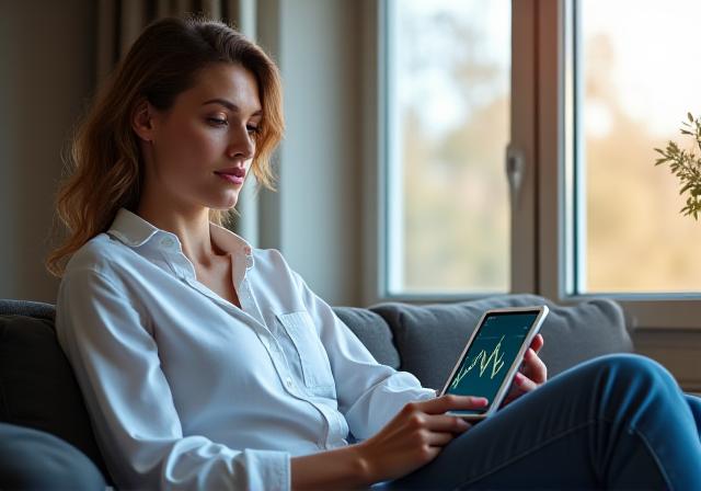 Glückliche Person verwaltet Finanzen erfolgreich